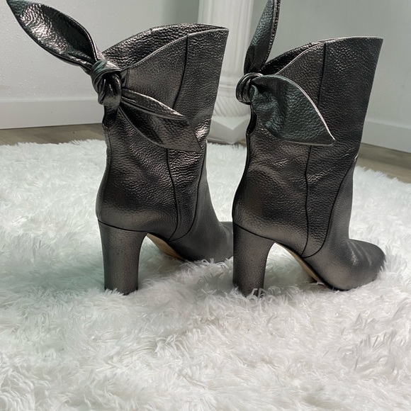 Jimmy Choo Malene 85 Anthracite Metallic Grainy Leather Bow Wrap Boots Grey 39.5 - Picture 2 of 14